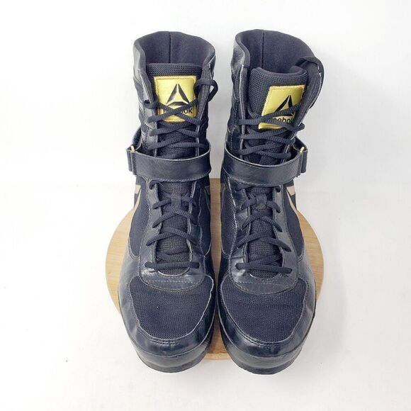 Reebok Boxing Boots Mens 11.5 Buck Black Gold Lace Up Training Athletic Shoes - Picture 4 of 12